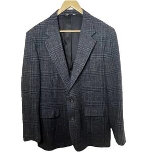 VTG Christopher Hayes Black Blue Windowpane Wool Tweed Blazer Sport Coat 42R
